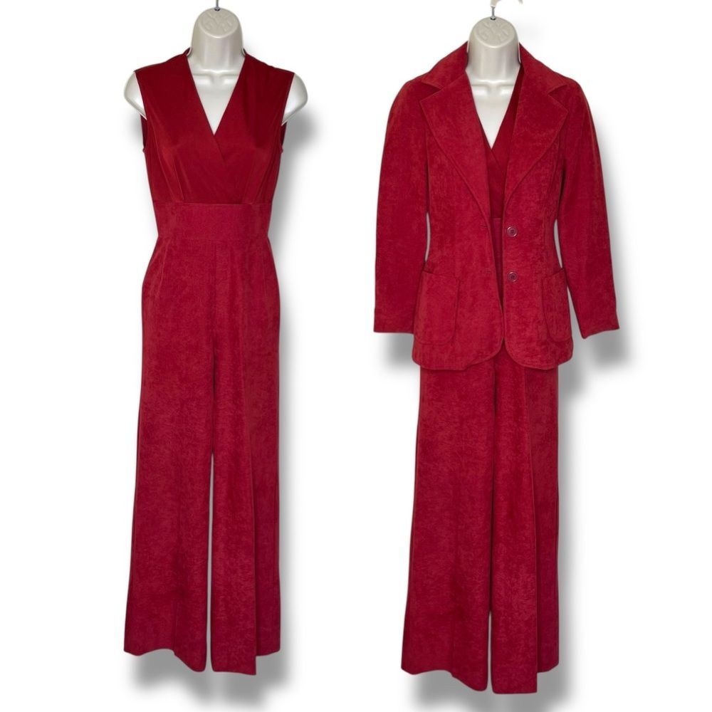 Vintage Jerell of Texas Red Jumpsuit & Blazer Set 2 Pc Wide Leg Pantsuit Size 5
